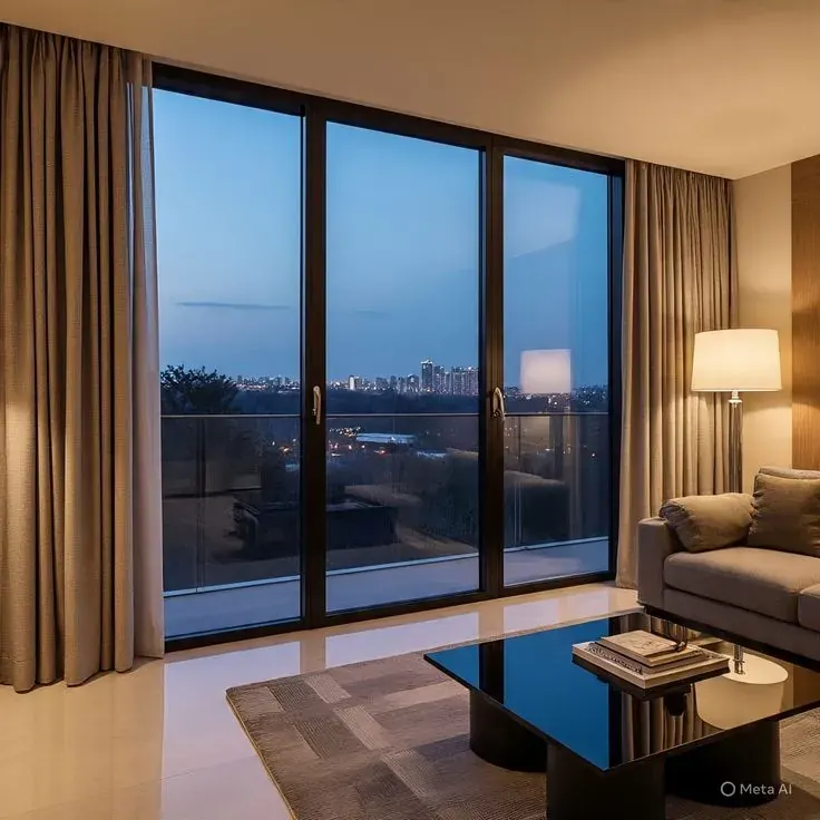 Motorized roller shades on tall Avon windows